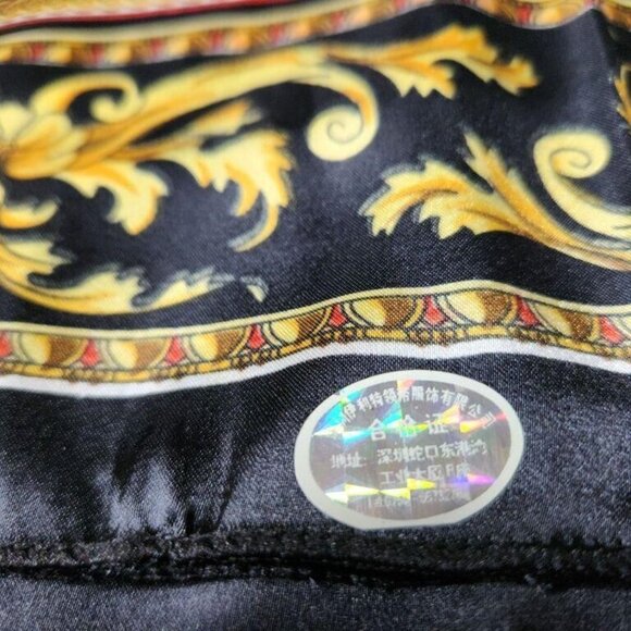 Vintage Chinese Silk Abstract Square Scarf Shawl Black Gold w/ Hologram 39 x 39 - Picture 2 of 5